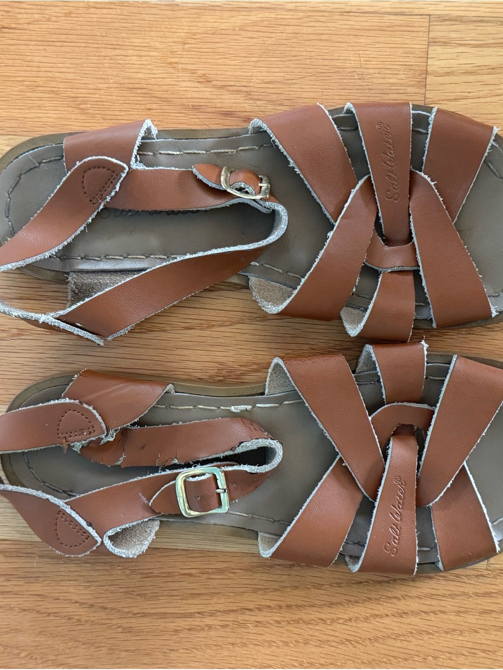 Soft-Strap Brown Kids Saltwater Sandals with Adjustable Ankle Buckle
